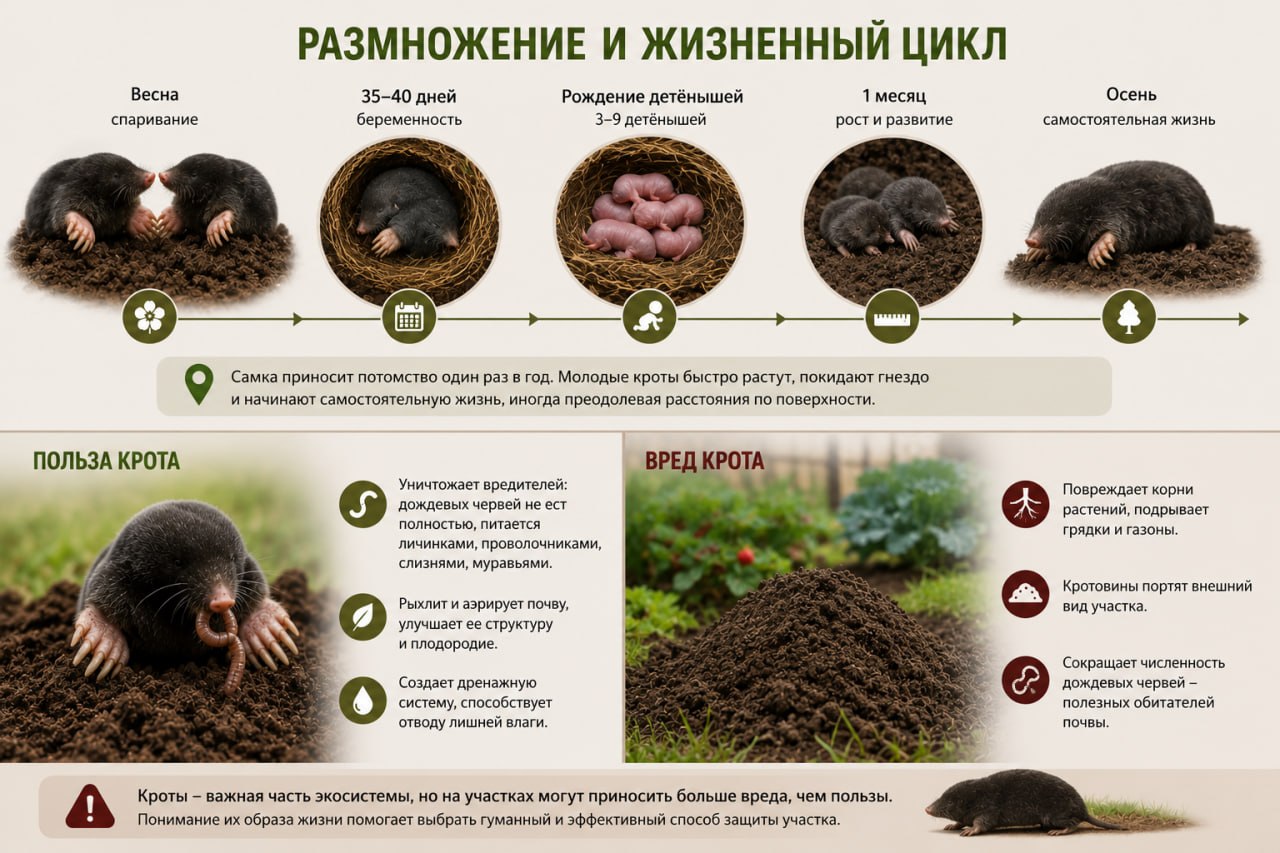 Размножение и жизненный цикл крота